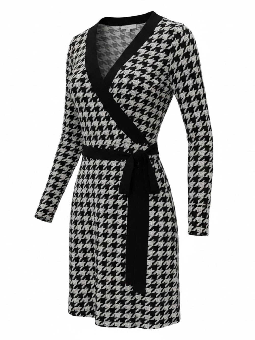 White House Black Market Black and White Houndstooth Wrap Dress
